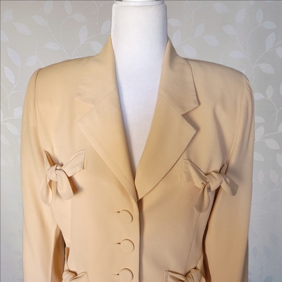 Vintage Bow Tie Detail Lightweight Blazer Jacket Pastel Equator Apricot Nude S - Picture 3 of 15
